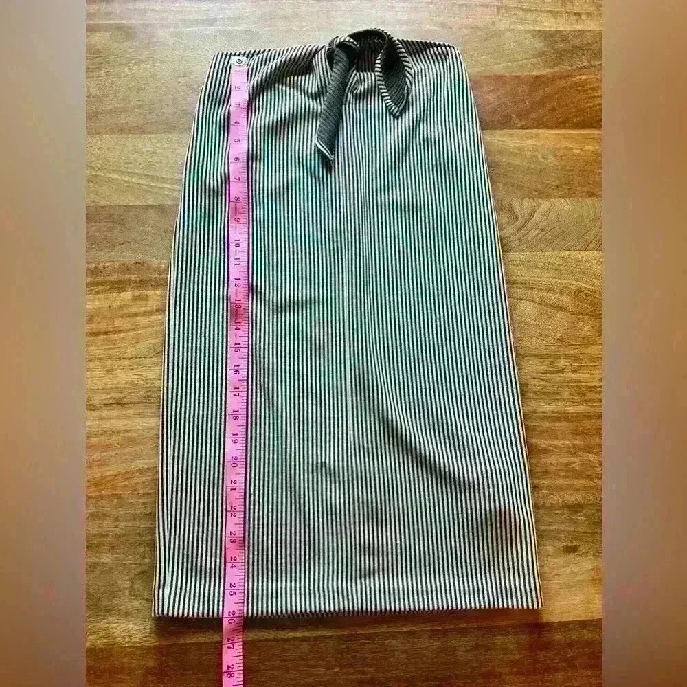 Club Monaco Striped Pencil Skirt with Tie Waist | XS | Gray White